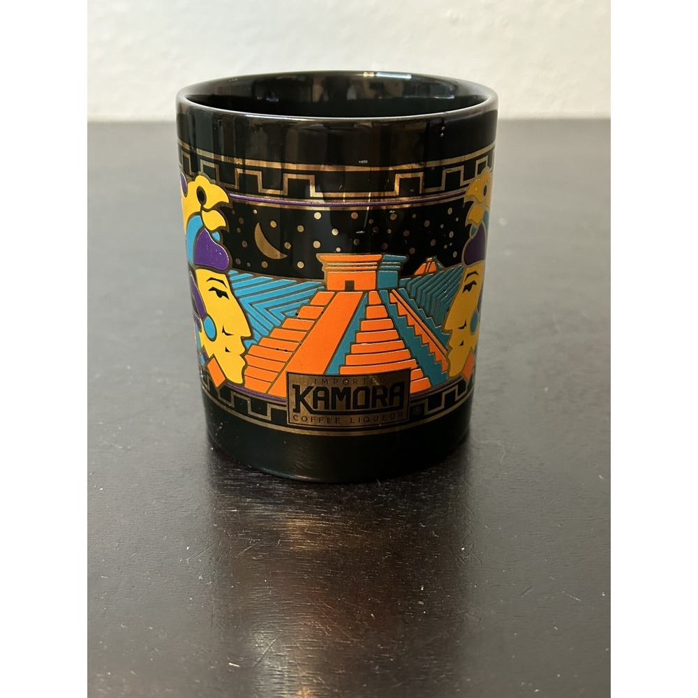 Vintage Kamora Coffee Liqueur Black Aztec Mayan Coffee Mug Cup Ceramic Porcelain